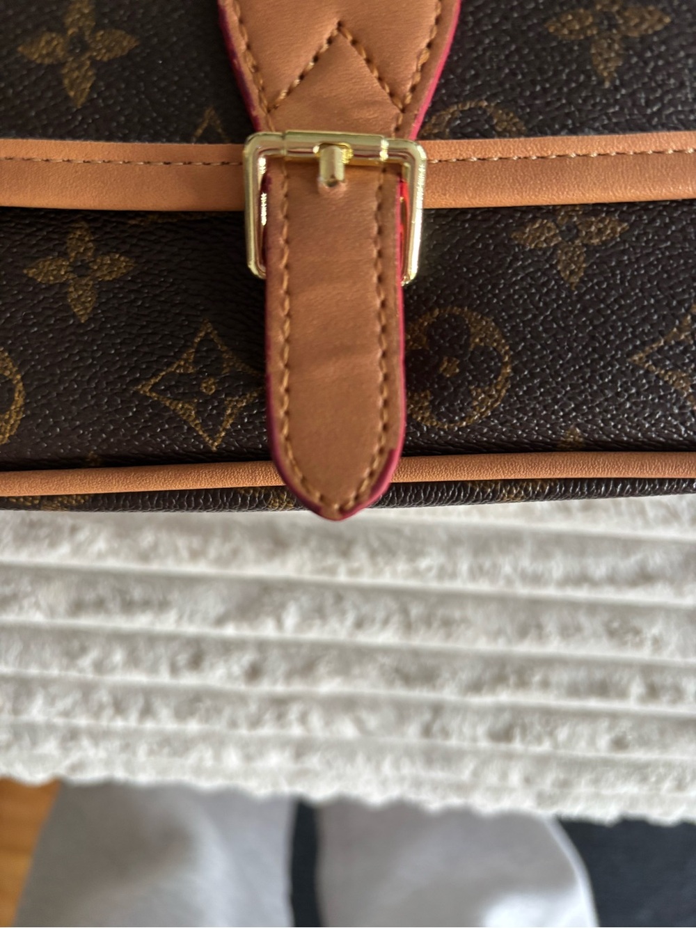 Brown Monogram Shoulder Bag with Tan Trim - Picture 6 of 7